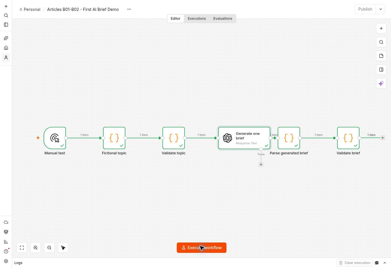 Successful workflow using the selected OpenAI credential