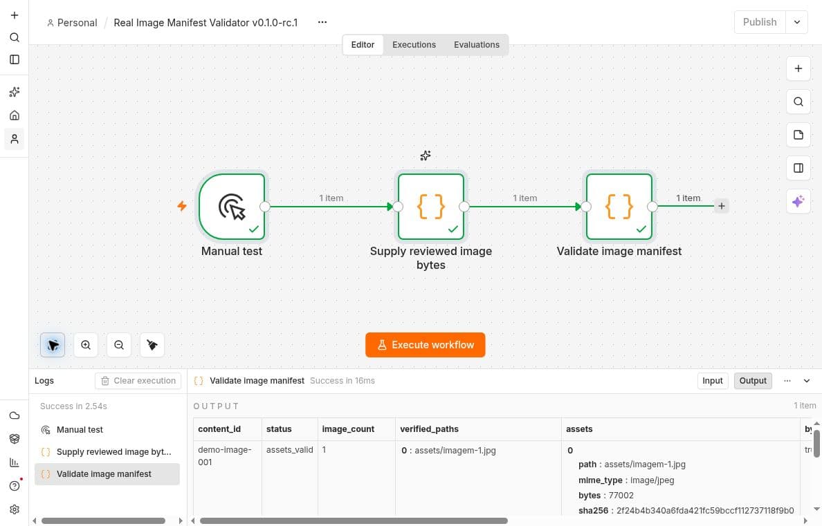 Real Image Manifest Validator accepts the reviewed screenshot fixture