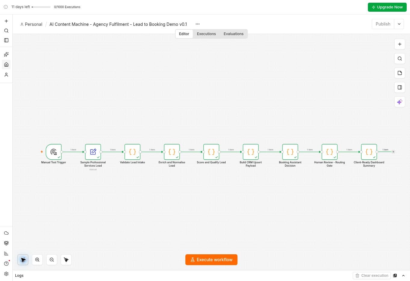 Successful n8n lead capture, CRM qualification and booking assistant workflow
